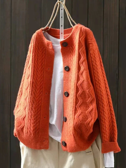 Women's Oversized Cable Knit Cardigan with Buttons