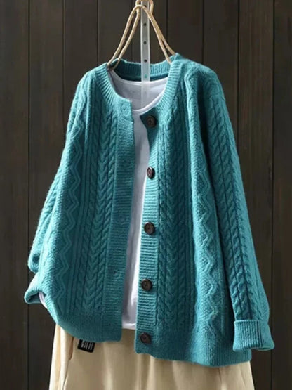 Women's Oversized Cable Knit Cardigan with Buttons