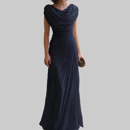 Women's Ruched Maxi Dress with Draped Neckline