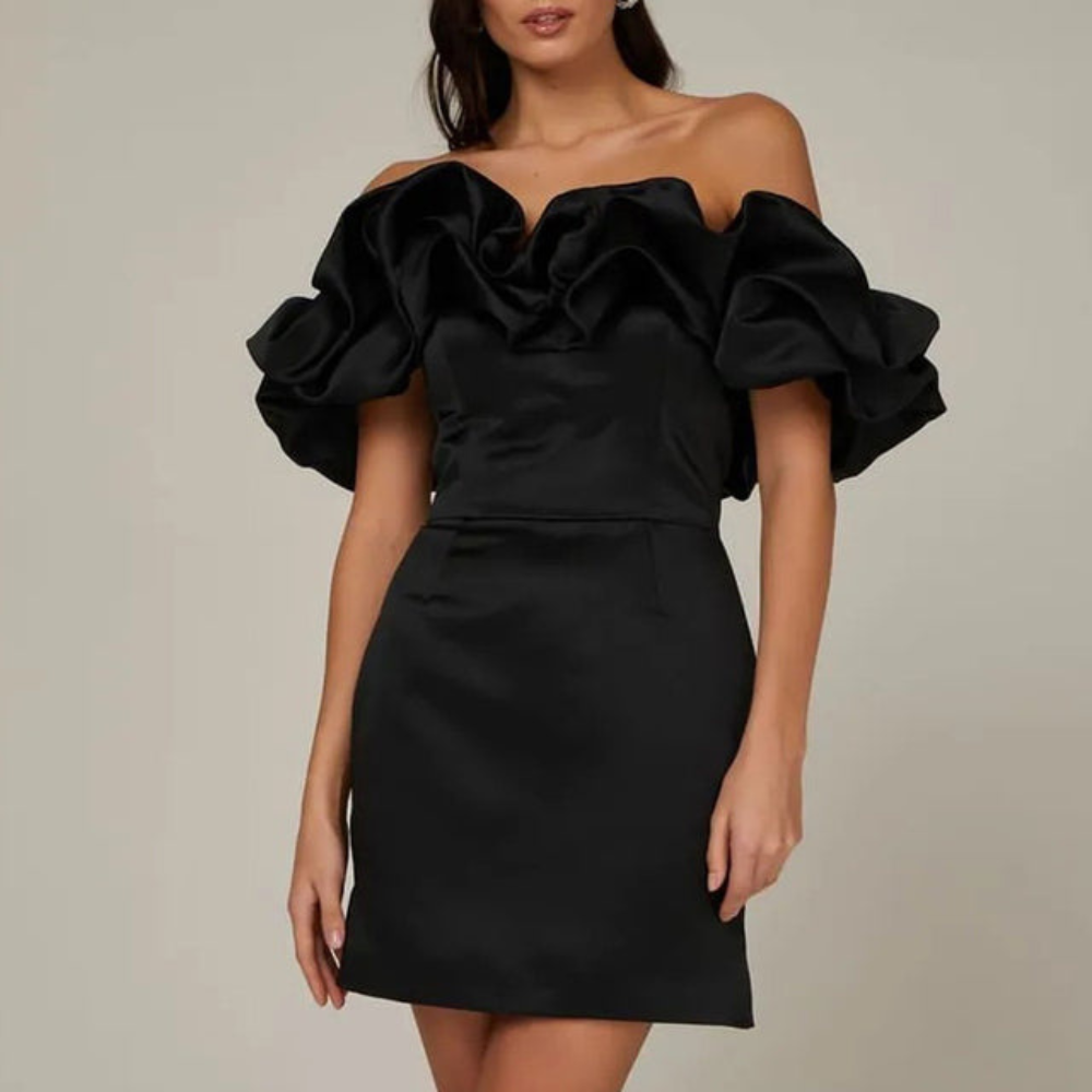 Women's Off-the-Shoulder Satin Mini Dress with Ruffles