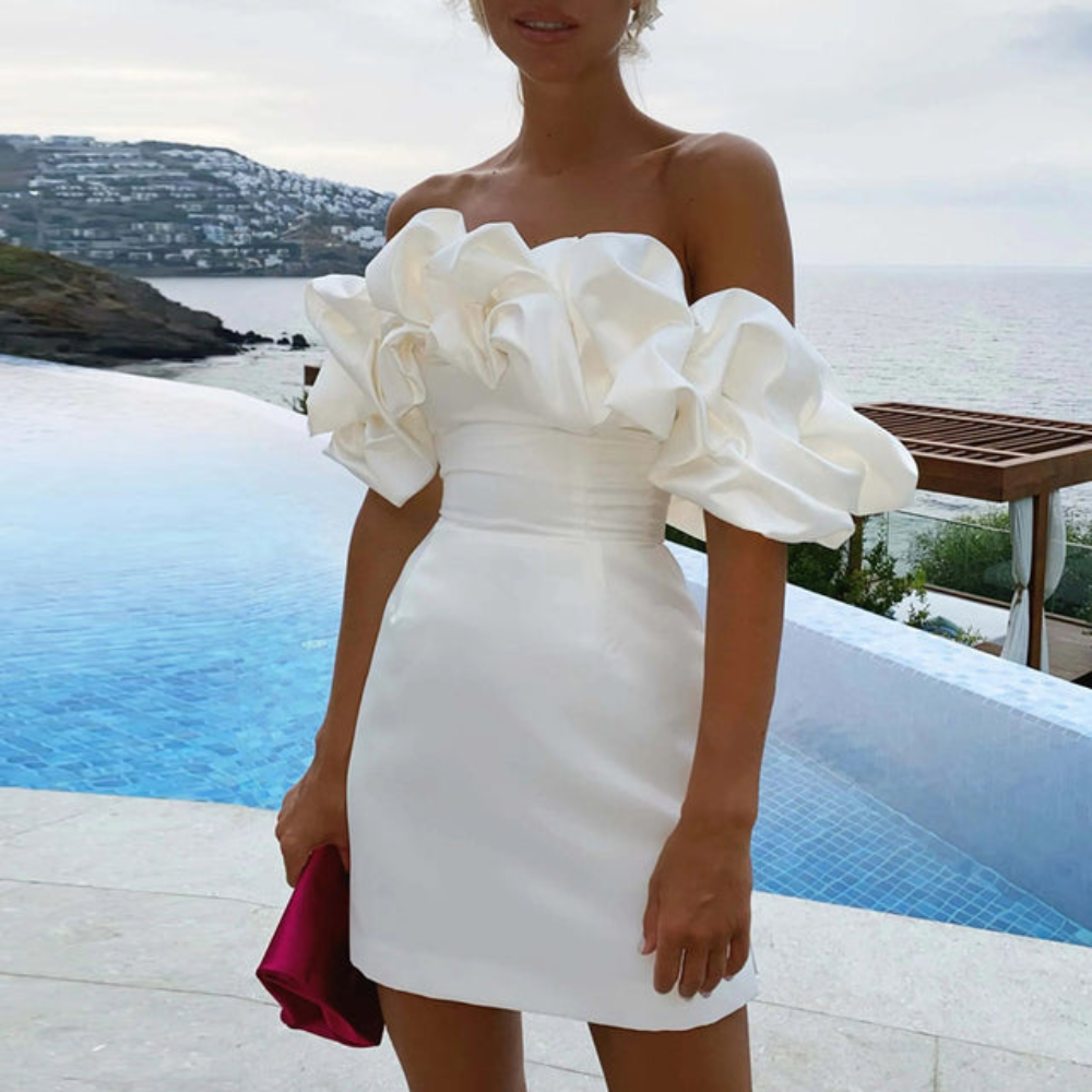Women's Off-the-Shoulder Satin Mini Dress with Ruffles