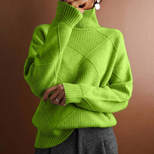 Women's Turtleneck Sweater – Diamond Pattern, Knit