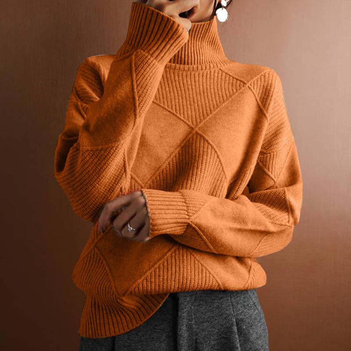 Women's Diamond Pattern Knit Turtleneck Sweater