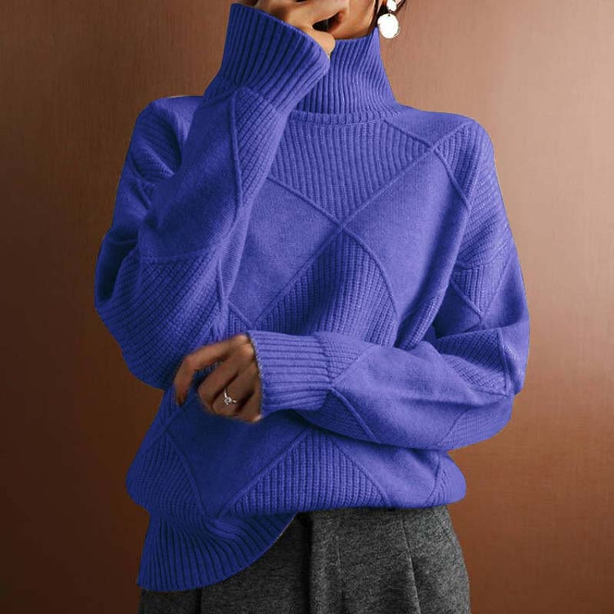 Women's Diamond Pattern Knit Turtleneck Sweater