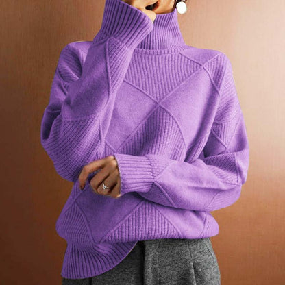 Women's Diamond Pattern Knit Turtleneck Sweater