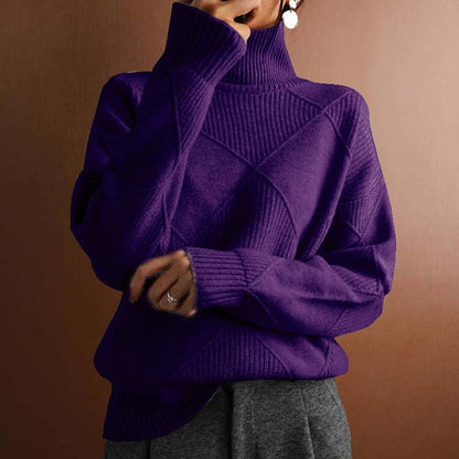 Women's Diamond Pattern Knit Turtleneck Sweater