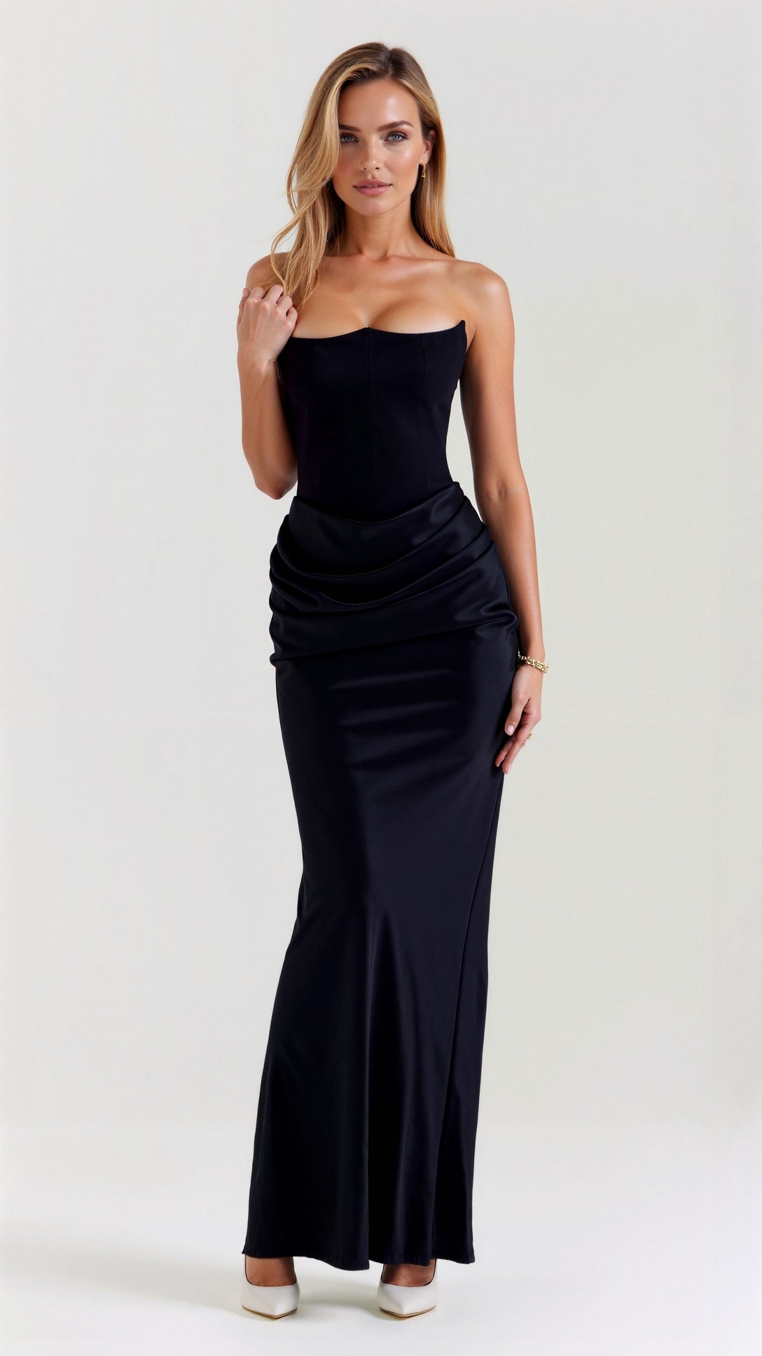 Women's Strapless Maxi Dress with Draped Waist