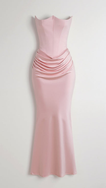 Women's Strapless Maxi Dress with Draped Waist
