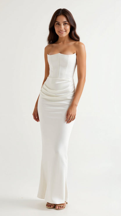Women's Strapless Maxi Dress with Draped Waist