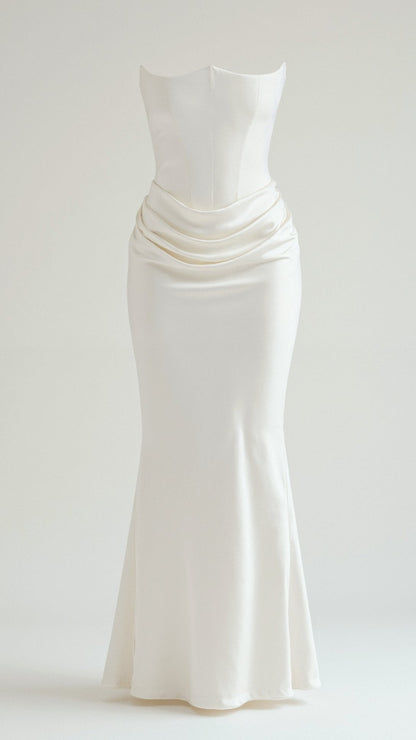 Women's Strapless Maxi Dress with Draped Waist