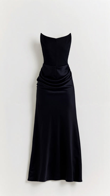 Women's Strapless Maxi Dress with Draped Waist