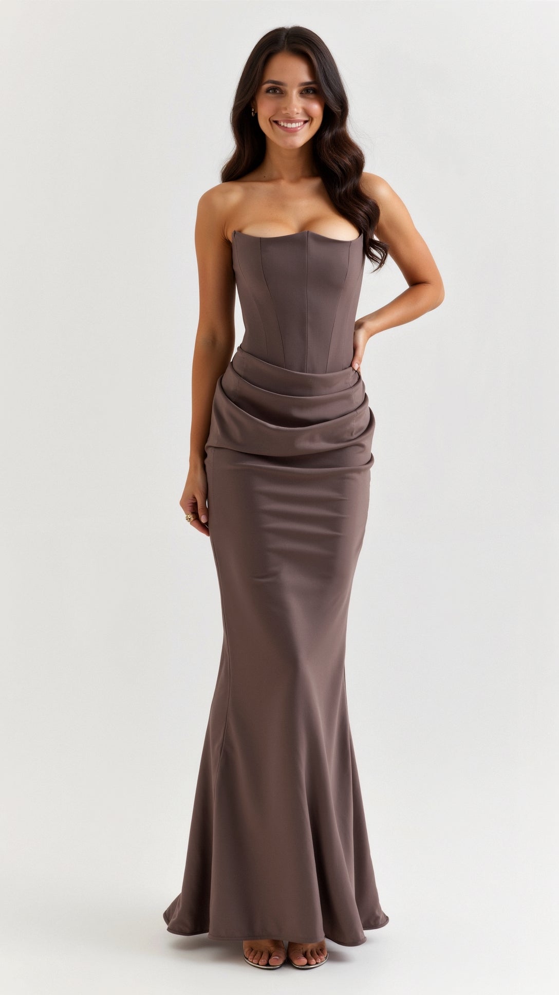 Women's Strapless Maxi Dress with Draped Waist