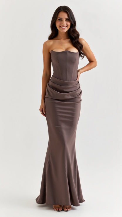 Women's Strapless Maxi Dress with Draped Waist