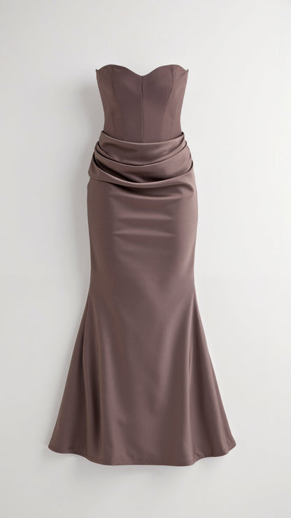 Women's Strapless Maxi Dress with Draped Waist