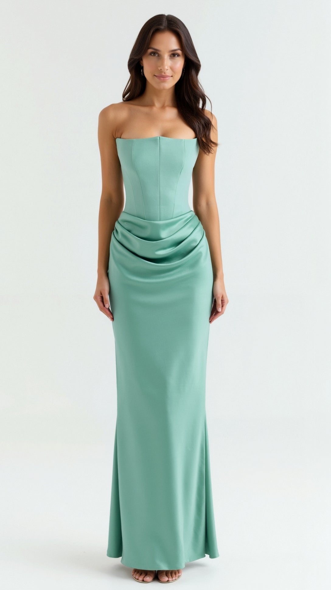 Women's Strapless Maxi Dress with Draped Waist