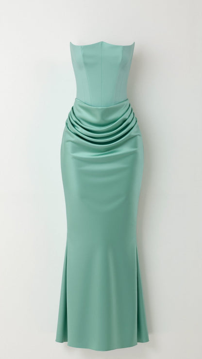 Women's Strapless Maxi Dress with Draped Waist