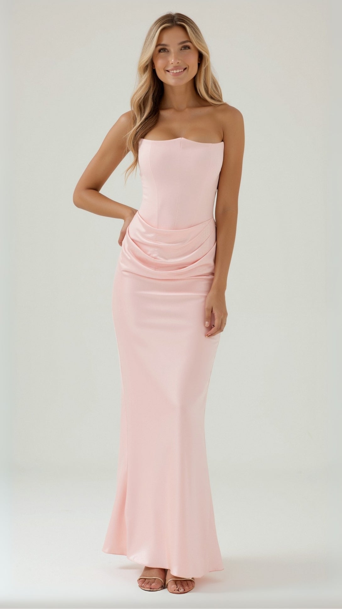 Women's Strapless Maxi Dress with Draped Waist