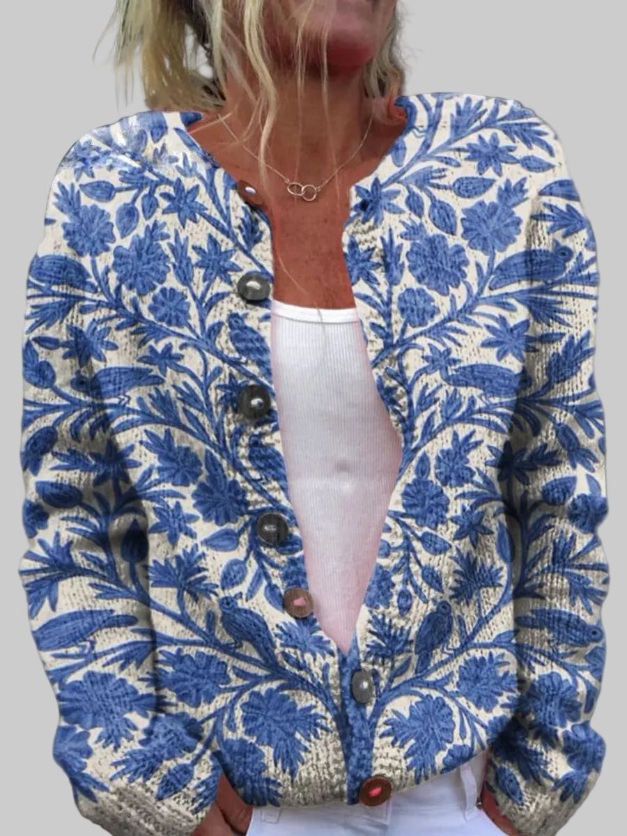 Women's Floral Button Front Knit Cardigan