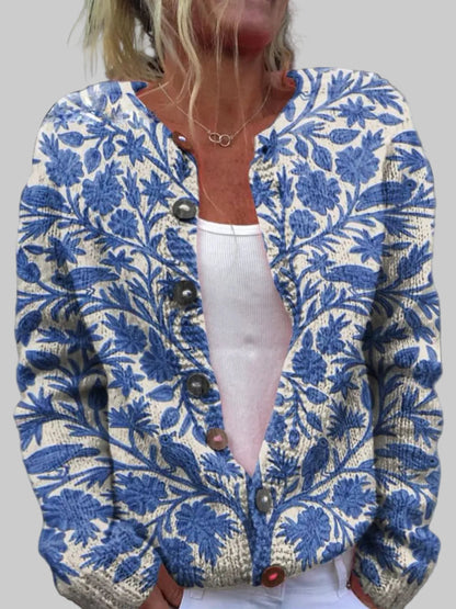 Women's Floral Button Front Knit Cardigan