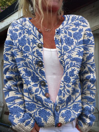 Women's Floral Button Front Knit Cardigan