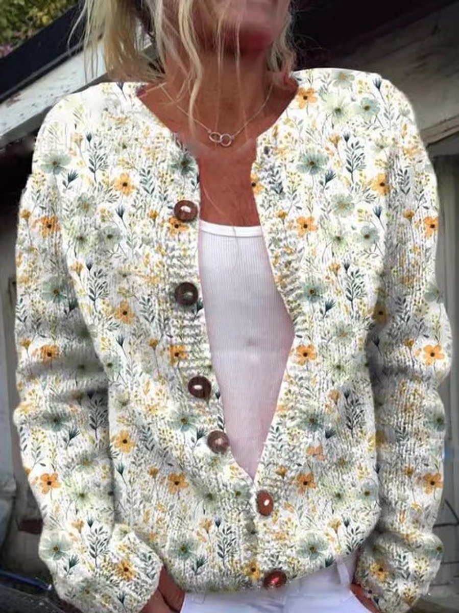 Women's Floral Button Front Knit Cardigan