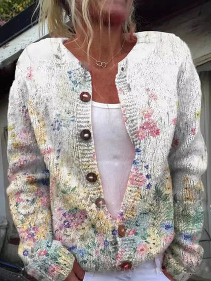 Women's Floral Button Front Knit Cardigan