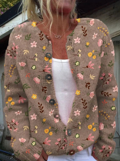 Women's Floral Button Front Knit Cardigan