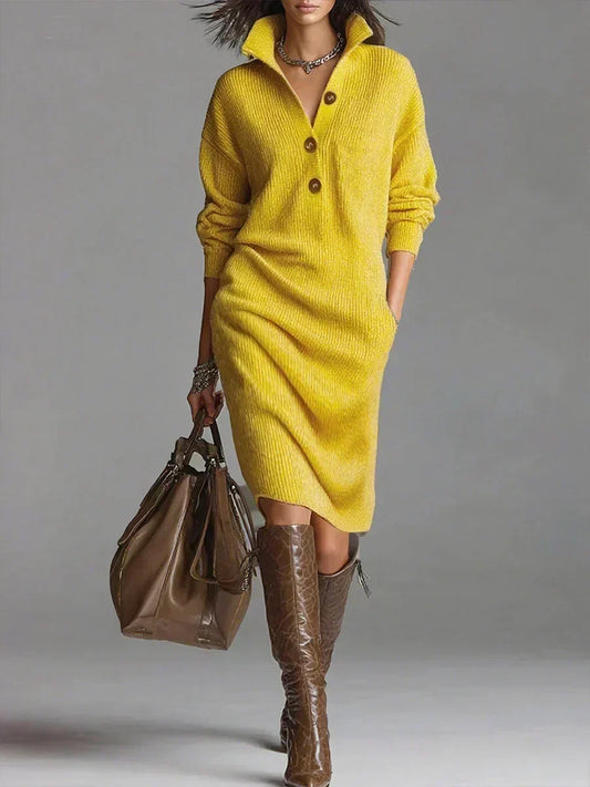 Women's Knit Sweater Dress with Button Collar