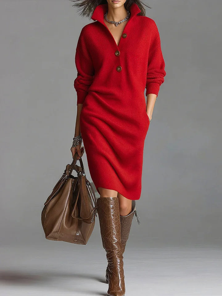 Women's Sweater Dress – Knit, Button Collar
