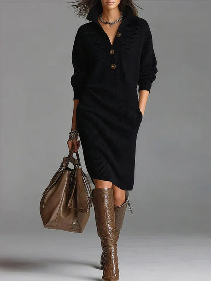 Women's Sweater Dress – Knit, Button Collar