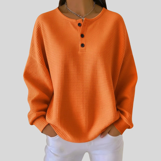 Women's Sweater – Oversized Waffle Knit, Henley