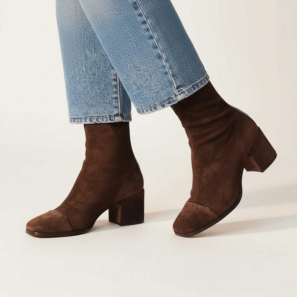 Women's Ankle Boots – Suede, Square Toe, Block Heel