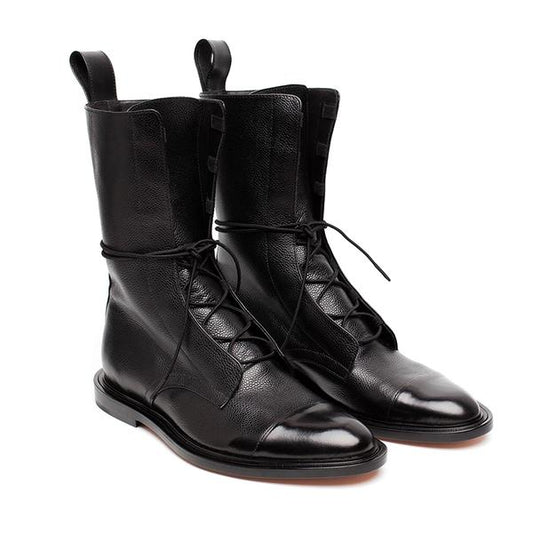 Women's Cap-Toe Lace-Up Leather Boots