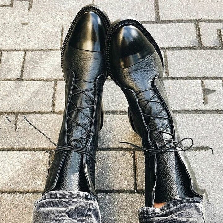 Women's Cap-Toe Lace-Up Leather Boots