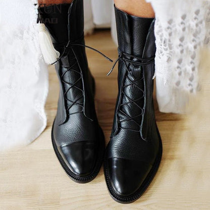 Women's Cap-Toe Lace-Up Leather Boots