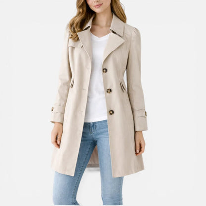Women's Mid-Length Trench Coat with Lapel Collar