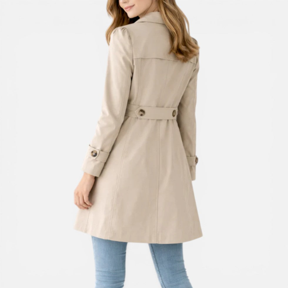 Women's Mid-Length Trench Coat with Lapel Collar