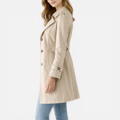 Women's Mid-Length Trench Coat with Lapel Collar