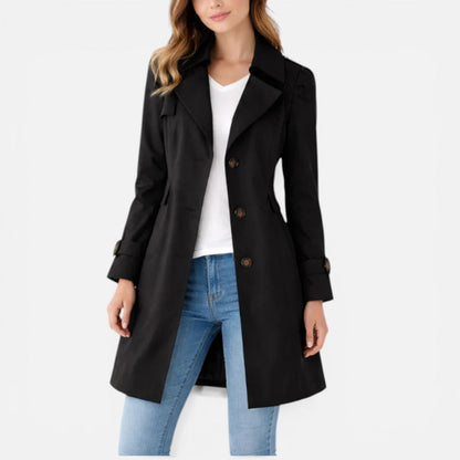 Women's Mid-Length Trench Coat with Lapel Collar