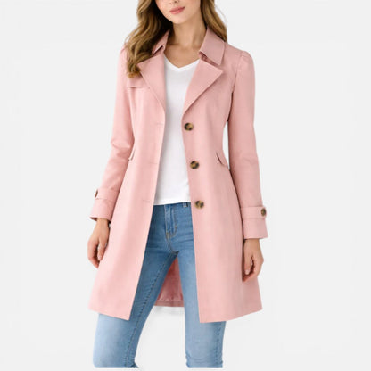 Women's Mid-Length Trench Coat with Lapel Collar