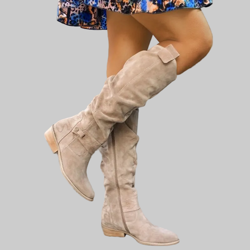 Women's Slouchy Suede Knee-High Boots with Side Zipper