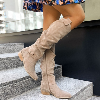 Women's Slouchy Suede Knee-High Boots with Side Zipper