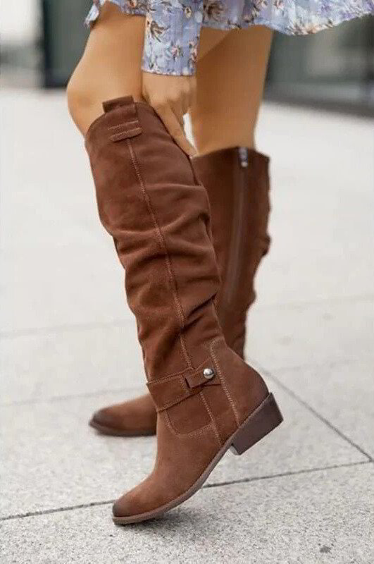 Women's Slouchy Suede Knee-High Boots with Side Zipper