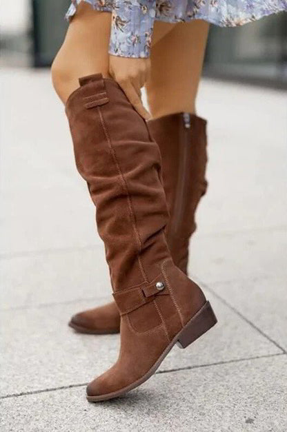 Women's Slouchy Suede Knee-High Boots with Side Zipper