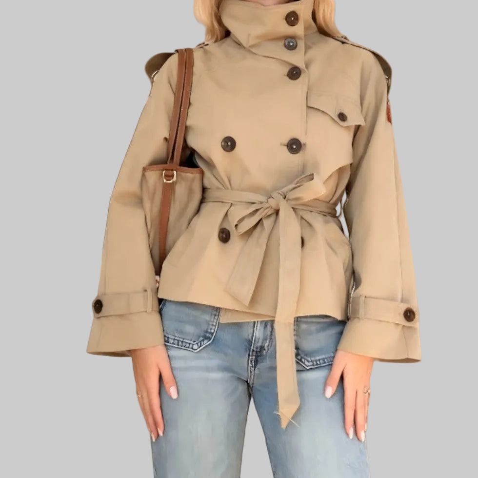 Women's Cropped Trench Jacket with High Collar