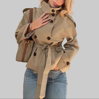 Women's Cropped Trench Jacket with High Collar