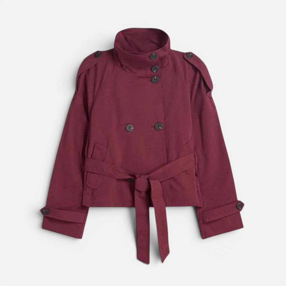 Women's Cropped Trench Jacket with High Collar
