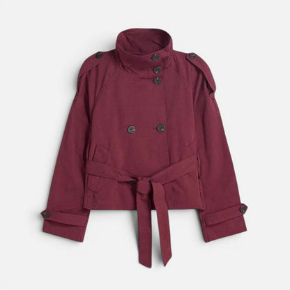 Women's Cropped Trench Jacket with High Collar