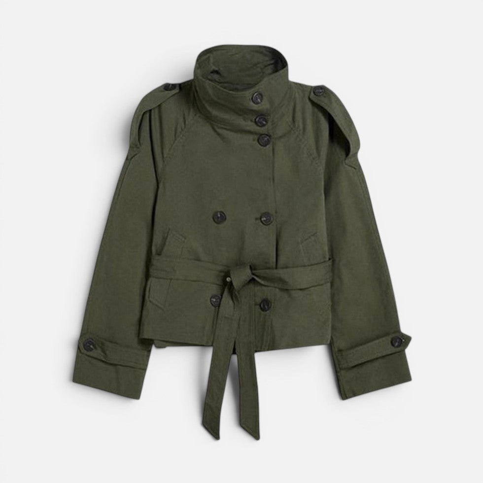 Women's Cropped Trench Jacket with High Collar