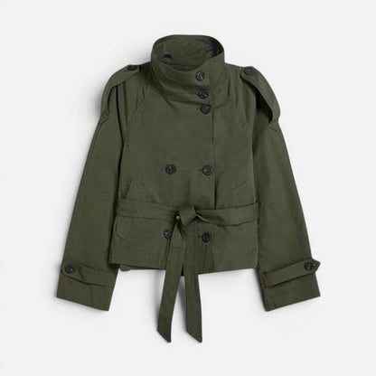 Women's Cropped Trench Jacket with High Collar